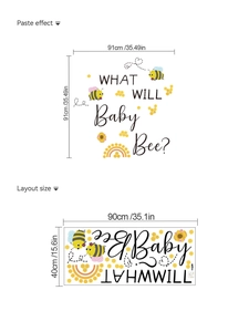 Détail du sticker mural abeille avec tournesols et texte What Will Baby Bee party