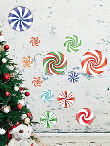 Detail of colorful peppermint candy wall stickers in various sizes for Christmas decor