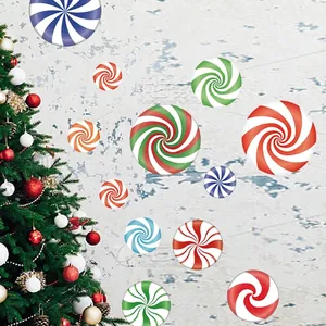 Christmas Candy Wall Stickers PVC Peppermint Spiral Pattern Decals For Holiday Party Home Living Room Mall Window Decor