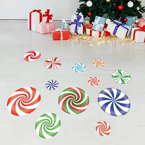Christmas peppermint candy floor decals in red, green and blue for festive home decor