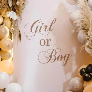 Girl Or Boy Gender Reveal Wall Sticker PVC Removable Letter Decal For Baby Shower Party Decoration Minimalist Backdrop Brown