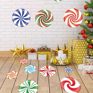 Colorful Christmas candy wall stickers with peppermint swirl designs for festive home decor