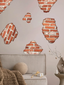 Macro detail of 3D cracked red brick wall stickers with self-adhesive PVC texture