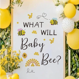 What Will Baby Bee Gender Reveal Party Sticker Mural PVC Cartoon Abeille Nid d'abeille Arc-en-ciel Sticker pour Baby Shower