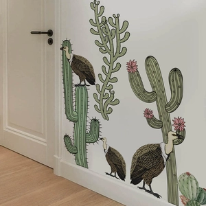 Self-adhesive cactus and vulture wall stickers for living room home art decor