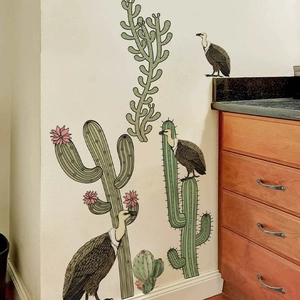 Self-adhesive cactus and vulture wall decals for desert theme living room home decoration