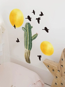 Modern cactus and birds wall stickers made of PVC for a cozy bedroom background decor