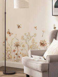 Detail view of Bohemian wildflower wall stickers with vintage floral and bee motifs