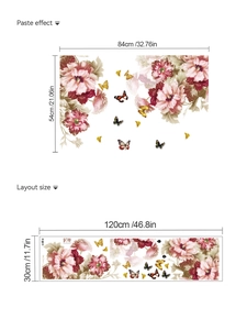 Dimensions et mise en page des stickers muraux pivoine rose et papillon autocollants d'art