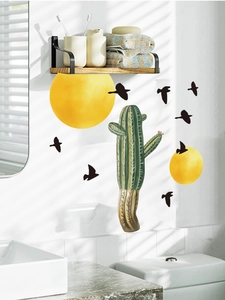 Creative cactus and bird wall decals for minimalist home interior and bathroom decor