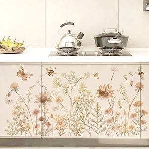 Bohemian Wildflower Wall Stickers PVC Waterproof Floral Butterfly Art Mural For Bedroom Living Room Kitchen Home Decor