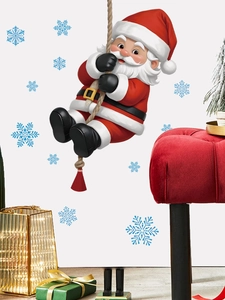 Close-up of Santa Claus climbing rope wall sticker with decorative blue snowflakes