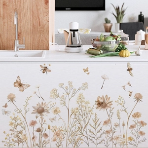 Bohemian watercolor wildflower and butterfly wall stickers for home wall art decor