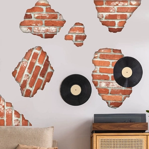 3D realistic broken red brick wall stickers with industrial vintage style for home decor