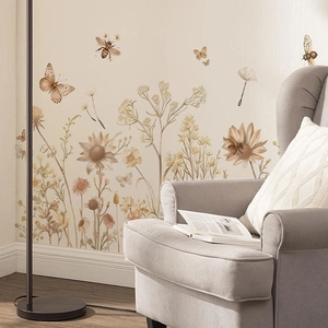 Bohemian wildflower wall stickers with vintage floral patterns for living room decor