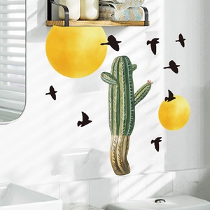 Minimalist cactus and birds wall decals for living room and bedroom decor