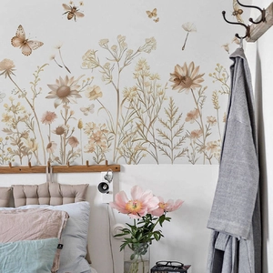 Bohemian wildflower wall decals with butterflies and bees for bedroom art decoration