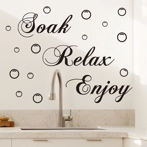 Soak Relax Enjoy wall sticker with bubble decals for bathroom and kitchen wall decor