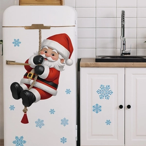 Christmas Santa Claus climbing rope wall sticker set with blue snowflakes for home decor