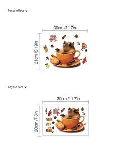 Detailed PVC wall sticker layout showing Capybara enjoying tea time with dimension specs