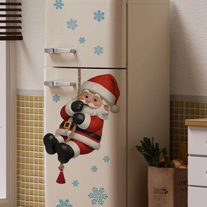 3D Santa Claus climbing rope wall sticker with blue snowflakes for home decor