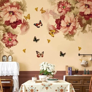Autocollants muraux pivoines et papillons pour décoration murale de salon chaleureux