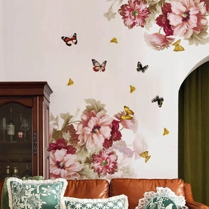 Stickers muraux pivoines et papillons pour chambre et salon décoration artistique