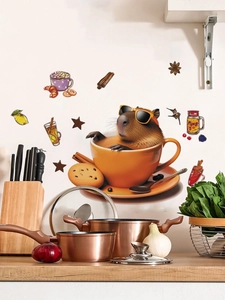 Creative Capybara coffee theme wall sticker detail in a kitchen setting