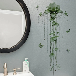 Green Plant Flower Butterfly PVC Wall Sticker Removable Self-Adhesive Waterproof Decor For Living Room Bedroom Bathroom