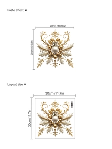 Detail view of golden snowflake wall stickers with 30x30cm layout and size dimensions