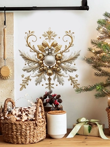 Macro detail of golden Christmas snowflake wall sticker with elegant festive ornaments