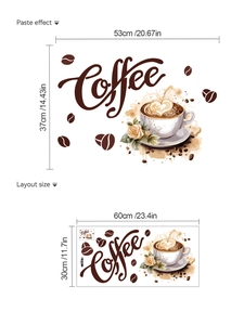 Detail showing layout and paste dimensions of the coffee themed self-adhesive wall sticker