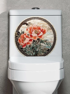 Close-up of circular lotus flower mosaic wall sticker applied to white ceramic surface