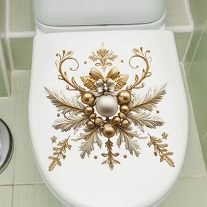 Christmas gold and silver snowflake wall sticker with festive bows for bathroom decor