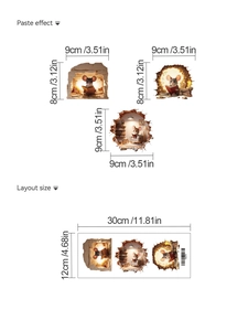 3D reading mouse wall sticker detail with paste effect and 30x12cm layout dimensions