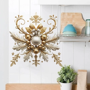 Golden Christmas snowflake wall stickers set for bedroom and living room decor
