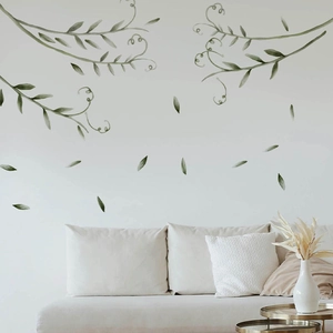 Minimalist green vine and leaf wall sticker for living room sofa background decoration