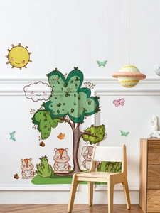 Detailed forest wall stickers featuring cute cartoon animals and trees for kids nursery