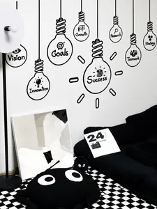 Close-up of black PVC bulb wall stickers featuring Success and Vision motivational words