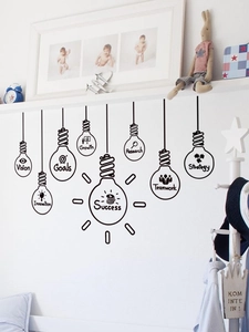 Detail view of black vinyl bulb wall decals with motivational business English words