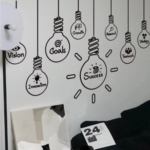 Modern black PVC wall decal featuring hanging light bulbs with business success keywords