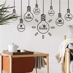 Creative black bulb wall stickers with motivational words for modern living room decor