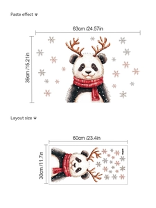 Weihnachts-Panda Wandaufkleber mit Maßen und Klebeeffekt in der Detailansicht