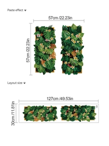 Dettaglio degli adesivi murali piante tropicali monstera con dimensioni ed effetto posa