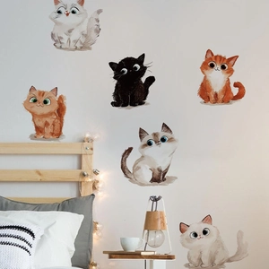 Cute cartoon cat wall stickers set featuring orange, black, and white PVC decals