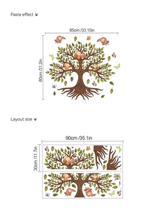 Detail showing dimensions of owl and tree of life wall decal stickers for home decor