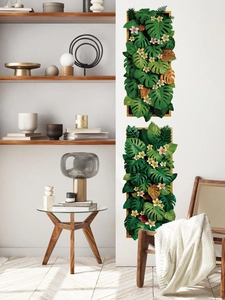 Adesivi murali con foglie di monstera tropicale e fiori di plumeria per decorazione casa