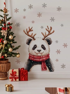 Detailaufnahme der Weihnachts-Wandtattoo mit süßem Panda und braunem Geweih