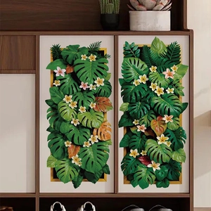 Adesivi murali 3D con piante tropicali, foglie di monstera e fiori decorativi