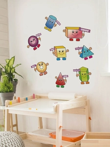 Cartoon 3D geometric shape wall stickers for kids educational bedroom decor